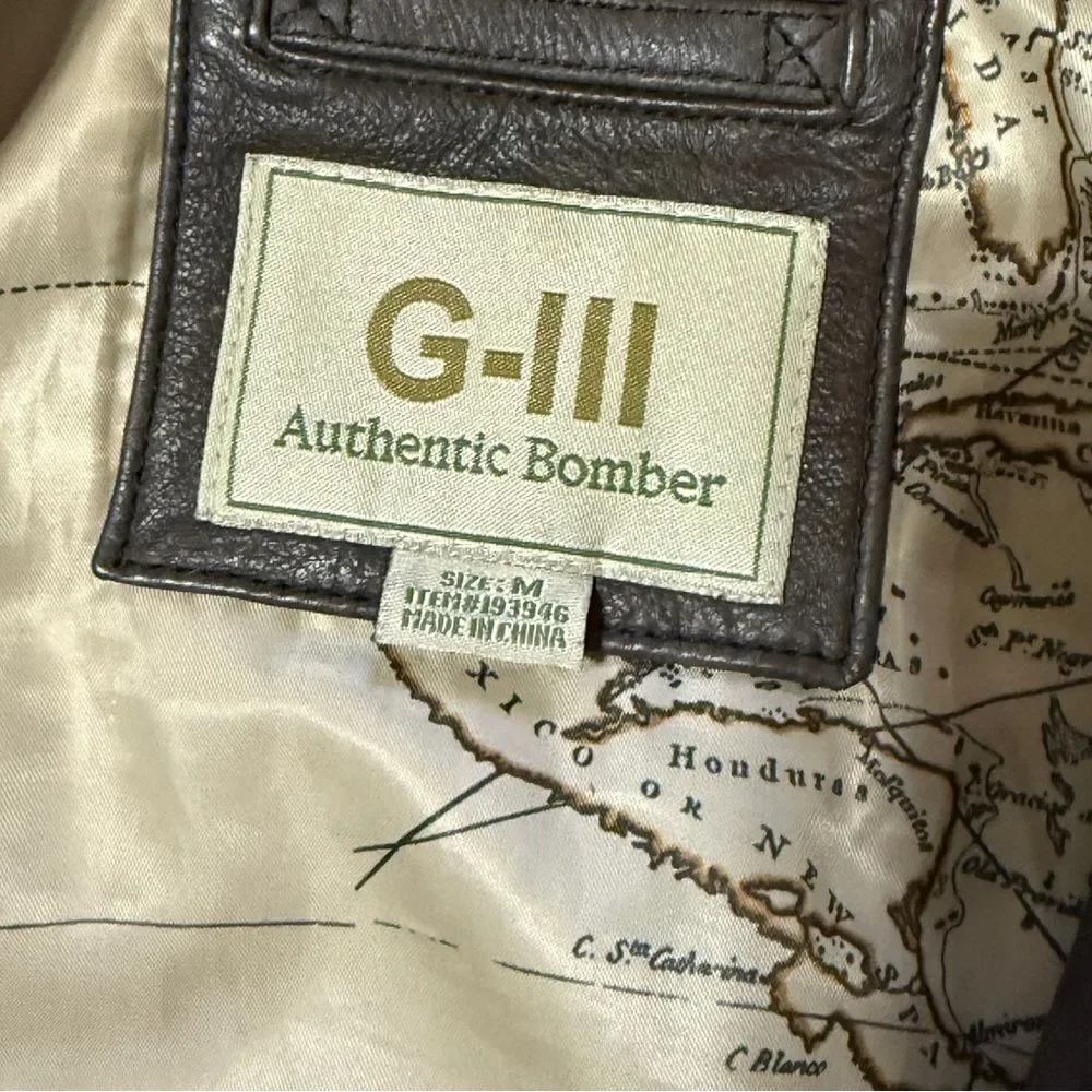 Vintage G-III Zip Up Leather Authentic Bomber Jacket Brown Size Medium